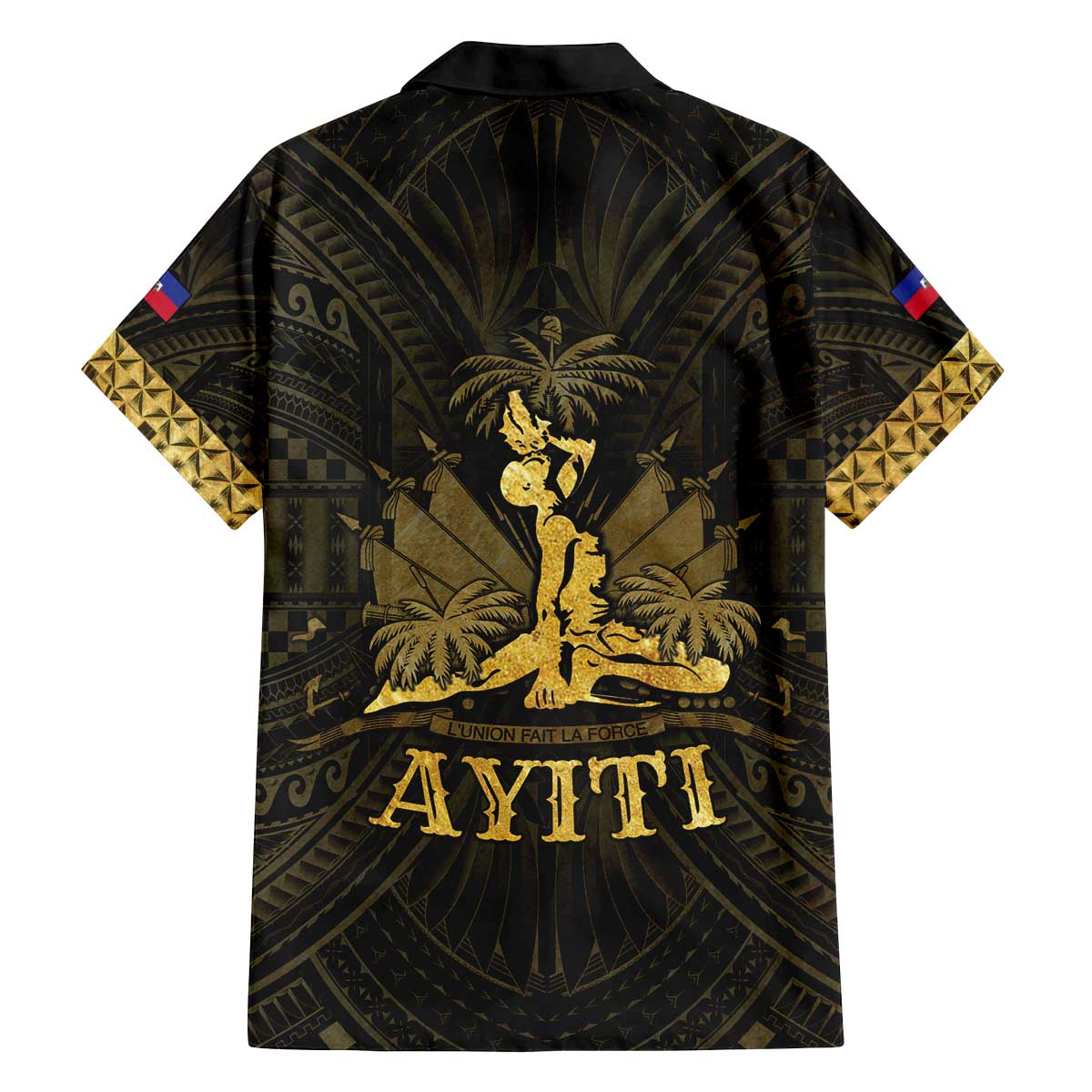 Haiti 1804 Family Matching Off The Shoulder Long Sleeve Dress and Hawaiian Shirt Polynesian Gold Neg Maron