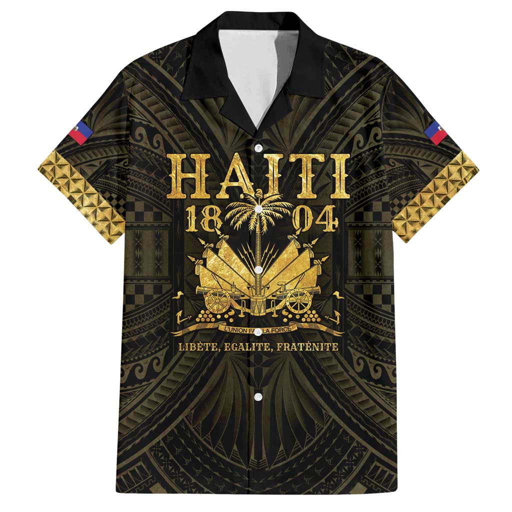 Haiti 1804 Family Matching Off Shoulder Maxi Dress and Hawaiian Shirt Polynesian Gold Neg Maron LT05 Dad's Shirt - Short Sleeve Gold - Polynesian Pride