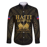 Haiti 1804 Family Matching Off Shoulder Maxi Dress and Hawaiian Shirt Polynesian Gold Neg Maron LT05 Dad's Shirt - Long Sleeve Gold - Polynesian Pride