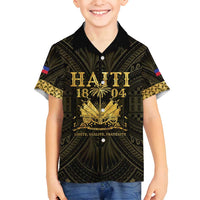 Haiti 1804 Family Matching Off Shoulder Maxi Dress and Hawaiian Shirt Polynesian Gold Neg Maron LT05 Son's Shirt Gold - Polynesian Pride