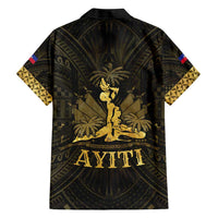 Haiti 1804 Family Matching Short Sleeve Bodycon Dress and Hawaiian Shirt Polynesian Gold Neg Maron