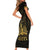 Haiti 1804 Family Matching Short Sleeve Bodycon Dress and Hawaiian Shirt Polynesian Gold Neg Maron