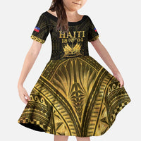 Haiti 1804 Family Matching Summer Maxi Dress and Hawaiian Shirt Polynesian Gold Neg Maron LT05 Daughter's Dress Gold - Polynesian Pride
