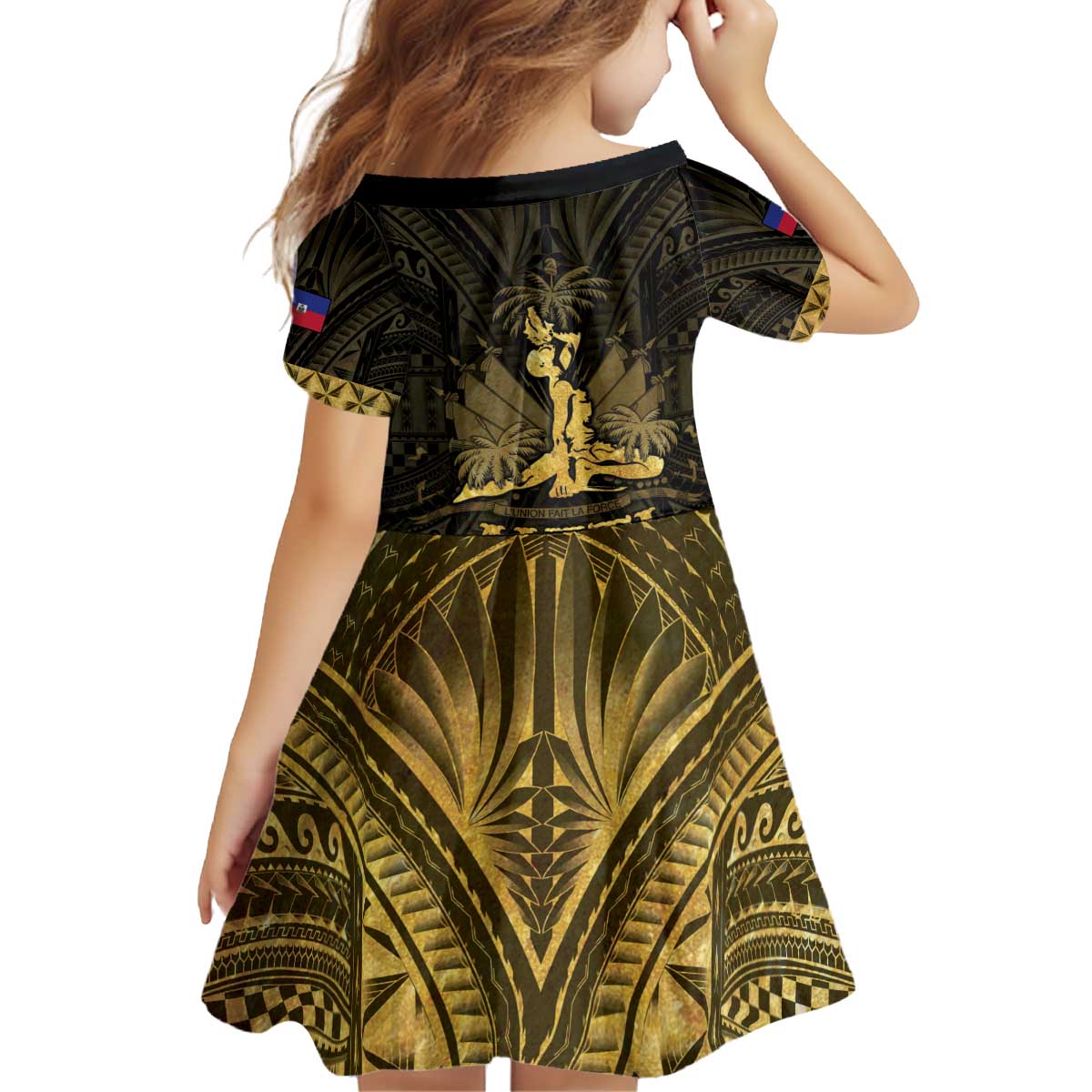 Haiti 1804 Kid Short Sleeve Dress Polynesian Gold Neg Maron LT05 - Polynesian Pride