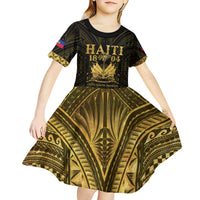 Haiti 1804 Kid Short Sleeve Dress Polynesian Gold Neg Maron LT05 - Polynesian Pride