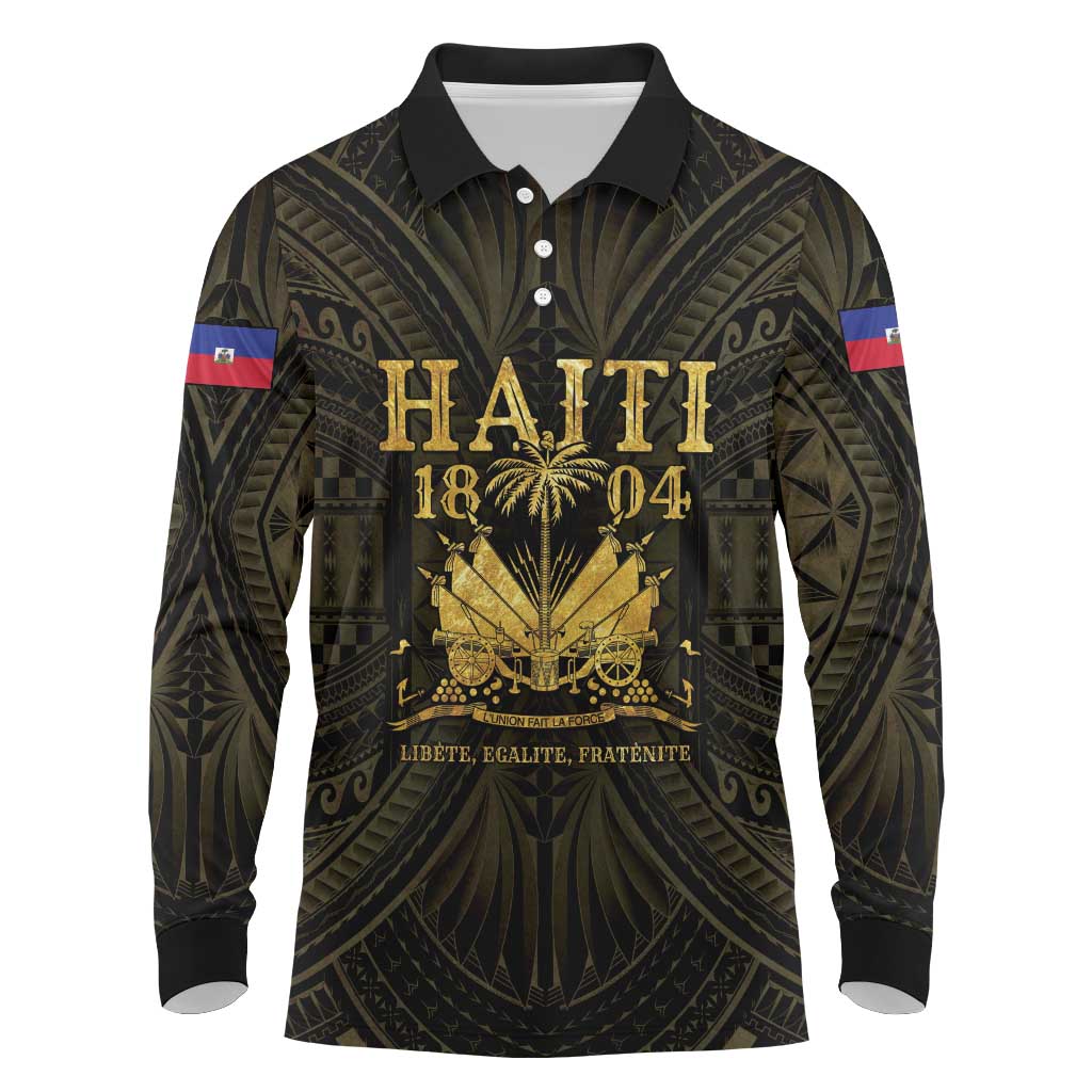 Haiti 1804 Long Sleeve Polo Shirt Polynesian Gold Neg Maron LT05 Gold - Polynesian Pride