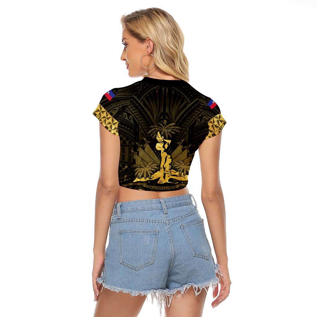 Haiti 1804 Raglan Cropped T Shirt Polynesian Gold Neg Maron