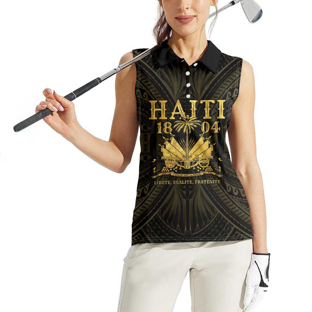 Haiti 1804 Women Sleeveless Polo Shirt Polynesian Gold Neg Maron