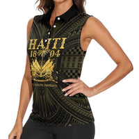 Haiti 1804 Women Sleeveless Polo Shirt Polynesian Gold Neg Maron
