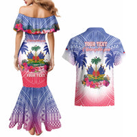 Personalised Haiti Independence Day Couples Matching Mermaid Dress and Hawaiian Shirt Neg Maron Polynesian Style LT05