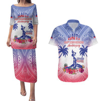 Personalised Haiti Independence Day Couples Matching Puletasi and Hawaiian Shirt Neg Maron Polynesian Style LT05