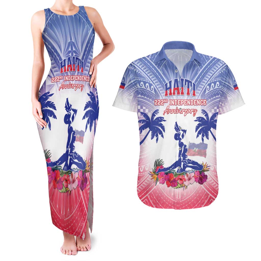 Personalised Haiti Independence Day Couples Matching Tank Maxi Dress and Hawaiian Shirt Neg Maron Polynesian Style LT05