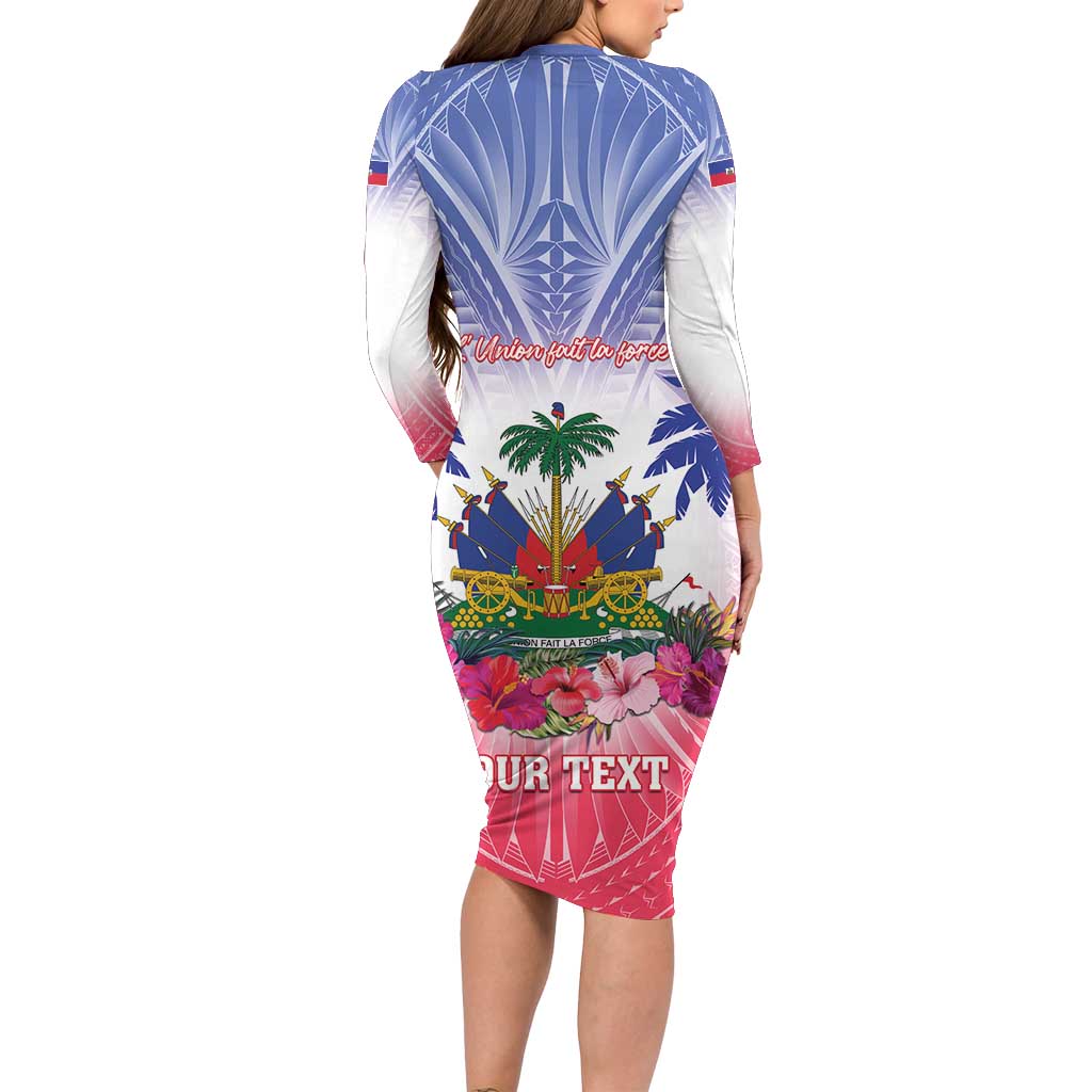 Personalised Haiti Independence Day Family Matching Long Sleeve Bodycon Dress and Hawaiian Shirt Neg Maron Polynesian Style LT05