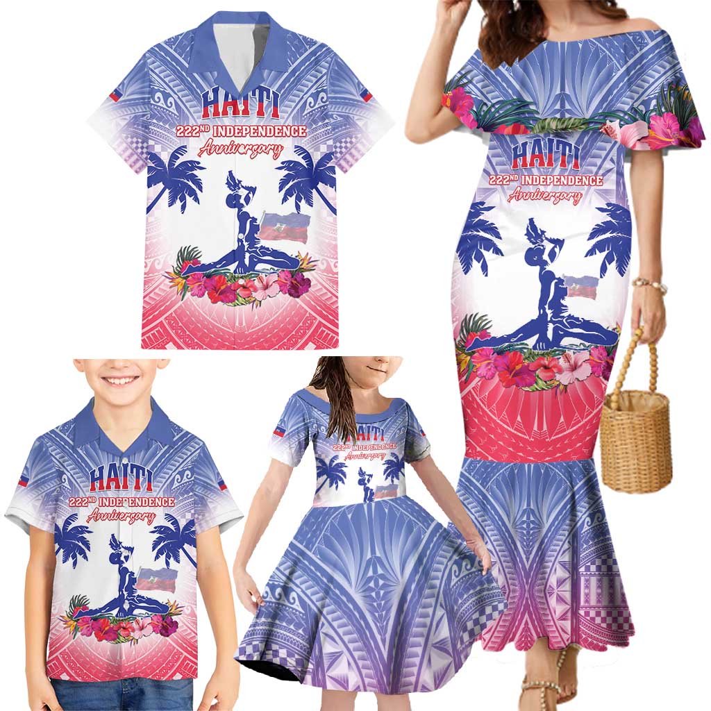 Personalised Haiti Independence Day Family Matching Mermaid Dress and Hawaiian Shirt Neg Maron Polynesian Style LT05
