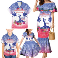 Personalised Haiti Independence Day Family Matching Mermaid Dress and Hawaiian Shirt Neg Maron Polynesian Style LT05