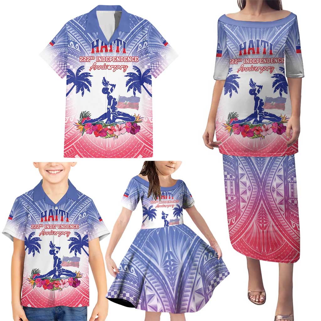 Personalised Haiti Independence Day Family Matching Puletasi and Hawaiian Shirt Neg Maron Polynesian Style LT05