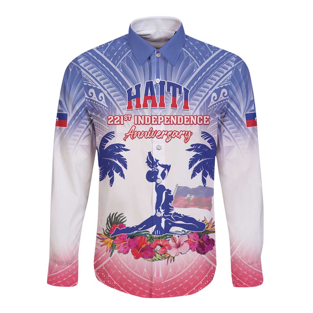 Personalised Haiti Independence Day Long Sleeve Button Shirt Neg Maron Polynesian Style LT05