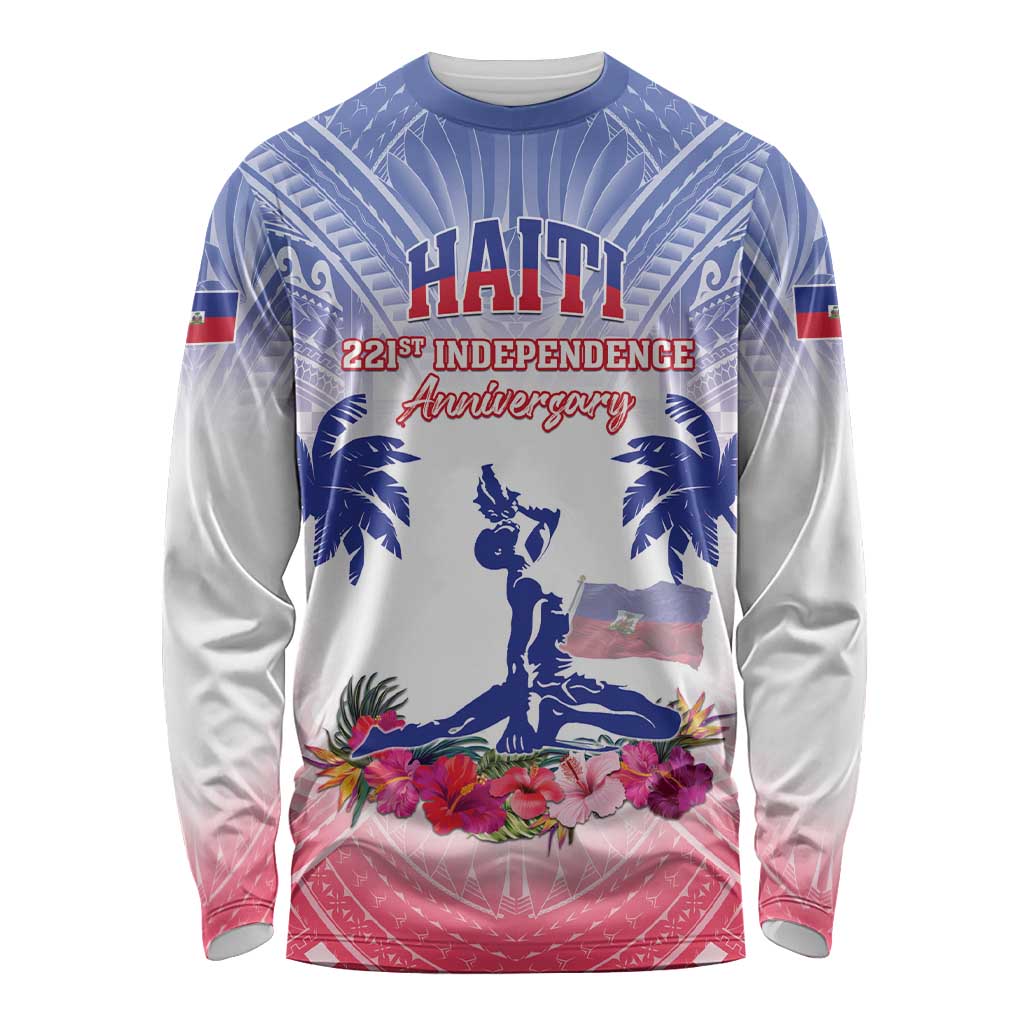 Personalised Haiti Independence Day Long Sleeve Shirt Neg Maron Polynesian Style LT05