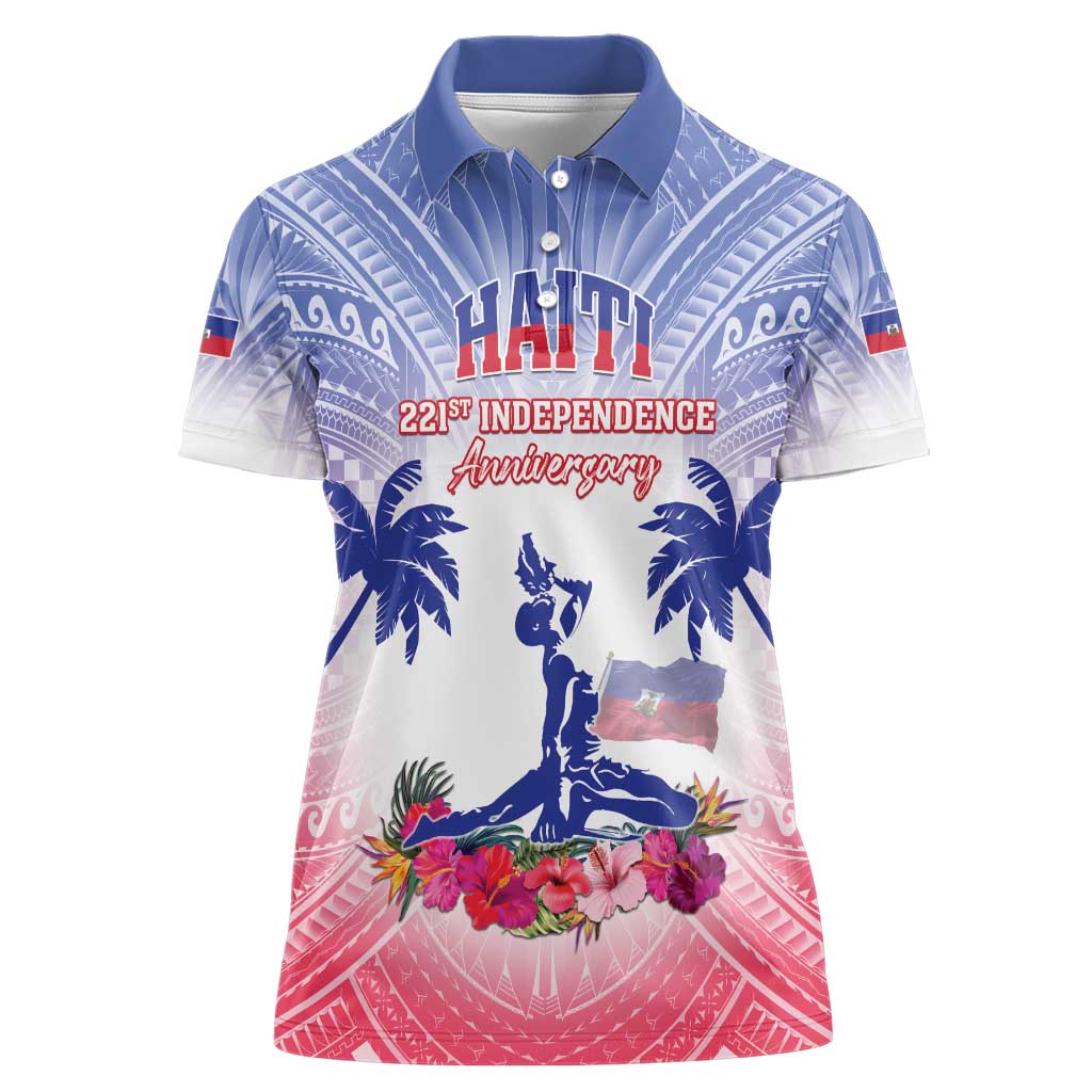 Personalised Haiti Independence Day Women Polo Shirt Neg Maron Polynesian Style