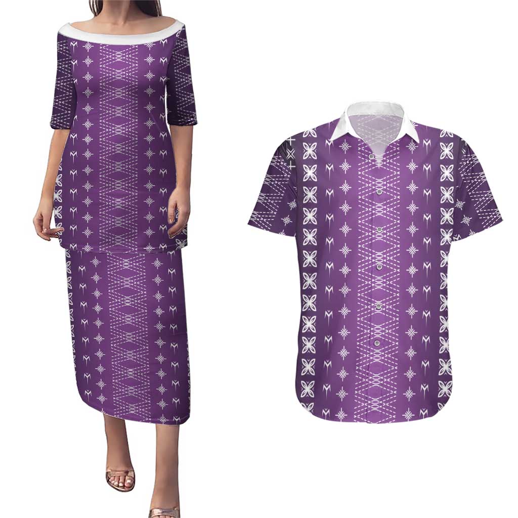 Purple Samoa Malu Tattoo Inspired Couples Matching Puletasi and Hawaiian Shirt - Polynesian Pride