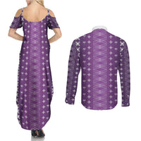 Purple Samoa Malu Tattoo Inspired Couples Matching Summer Maxi Dress and Long Sleeve Button Shirt - Polynesian Pride