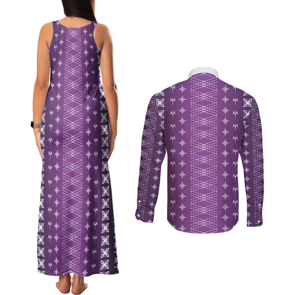 Purple Samoa Malu Tattoo Inspired Couples Matching Tank Maxi Dress and Long Sleeve Button Shirt - Polynesian Pride
