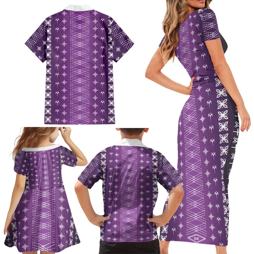 Purple Samoa Malu Tattoo Inspired Family Matching Short Sleeve Bodycon Dress and Hawaiian Shirt LT05 - Polynesian Pride