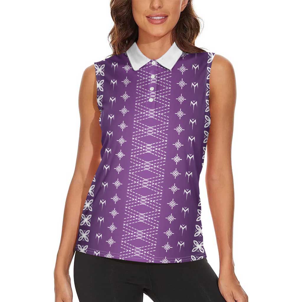 Purple Samoa Malu Tattoo Inspired Women Sleeveless Polo Shirt - Polynesian Pride