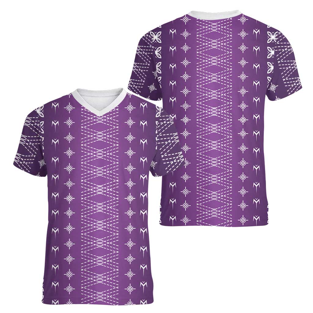 Purple Samoa Malu Tattoo Inspired Women V-Neck T-Shirt - Polynesian Pride