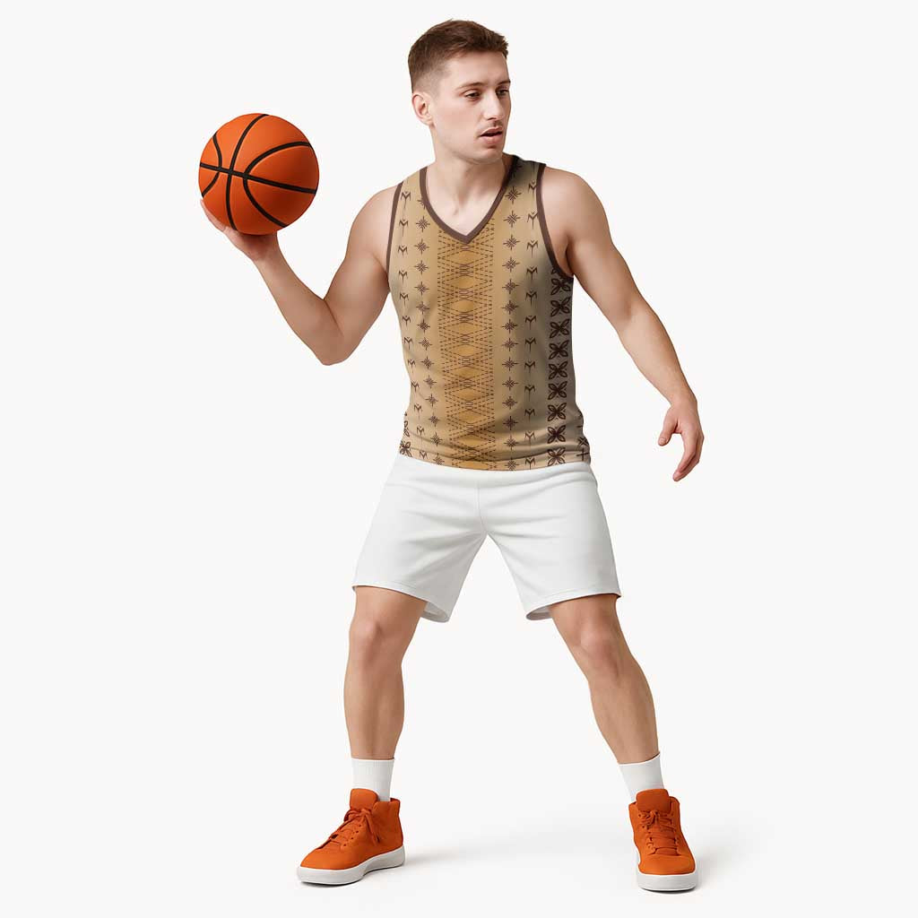 Beige Samoa Malu Tattoo Inspired Basketball Jersey - Polynesian Pride