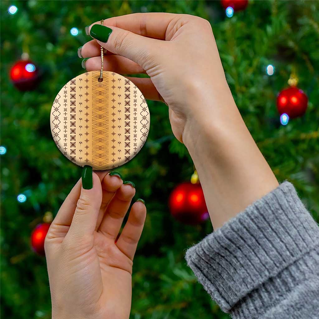 Beige Samoa Malu Tattoo Inspired Ceramic Ornament - Polynesian Pride