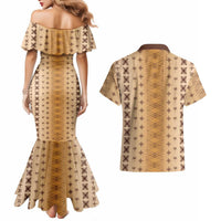 Beige Samoa Malu Tattoo Inspired Couples Matching Mermaid Dress and Hawaiian Shirt - Polynesian Pride