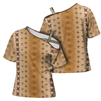 Beige Samoa Malu Tattoo Inspired Cross Shoulder Shirt - Polynesian Pride