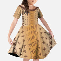 Beige Samoa Malu Tattoo Inspired Family Matching Long Sleeve Bodycon Dress and Hawaiian Shirt - Polynesian Pride