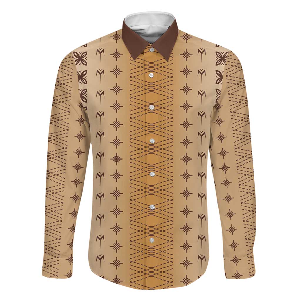 Beige Samoa Malu Tattoo Inspired Family Matching Long Sleeve Bodycon Dress and Hawaiian Shirt - Polynesian Pride