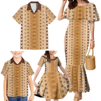 Beige Samoa Malu Tattoo Inspired Family Matching Mermaid Dress and Hawaiian Shirt - Polynesian Pride
