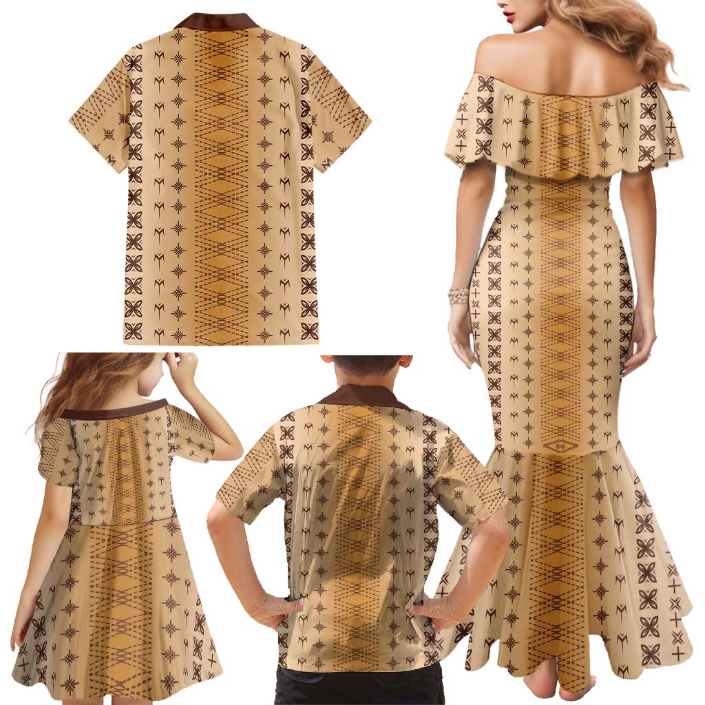 Beige Samoa Malu Tattoo Inspired Family Matching Mermaid Dress and Hawaiian Shirt - Polynesian Pride