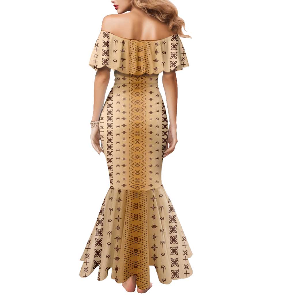 Beige Samoa Malu Tattoo Inspired Family Matching Mermaid Dress and Hawaiian Shirt - Polynesian Pride