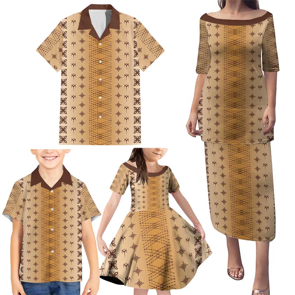 Beige Samoa Malu Tattoo Inspired Family Matching Puletasi and Hawaiian Shirt - Polynesian Pride
