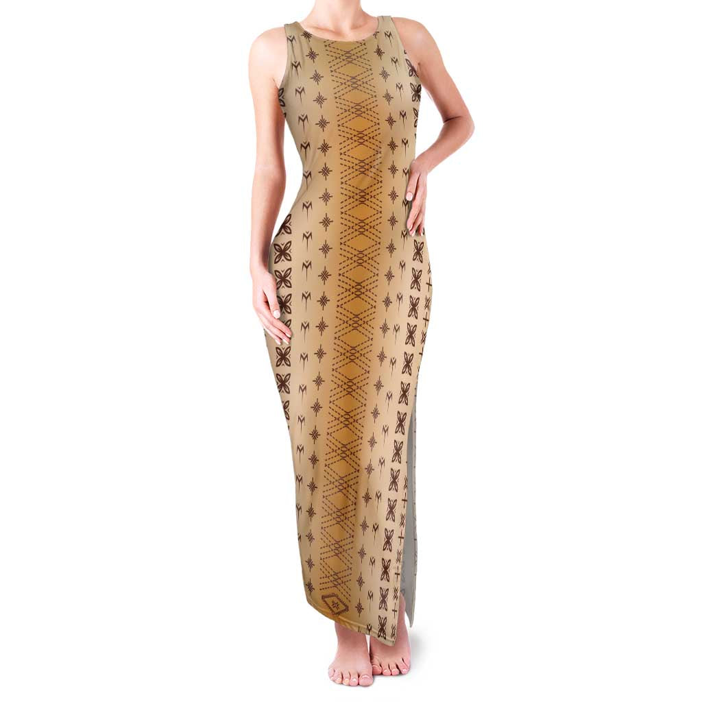 Beige Samoa Malu Tattoo Inspired Family Matching Tank Maxi Dress and Hawaiian Shirt - Polynesian Pride