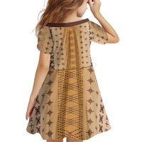 Beige Samoa Malu Tattoo Inspired Kid Short Sleeve Dress - Polynesian Pride