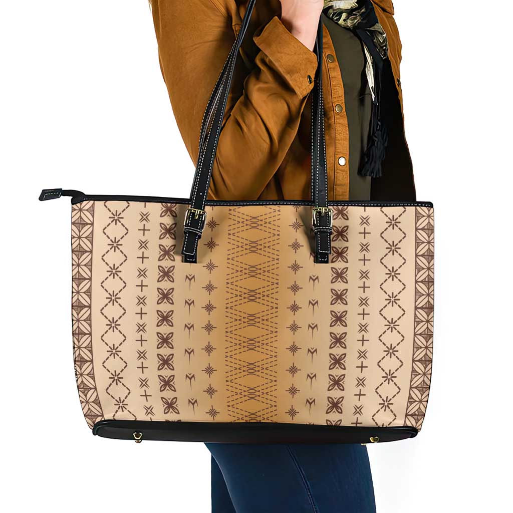 Beige Samoa Malu Tattoo Inspired Leather Tote Bag - Polynesian Pride