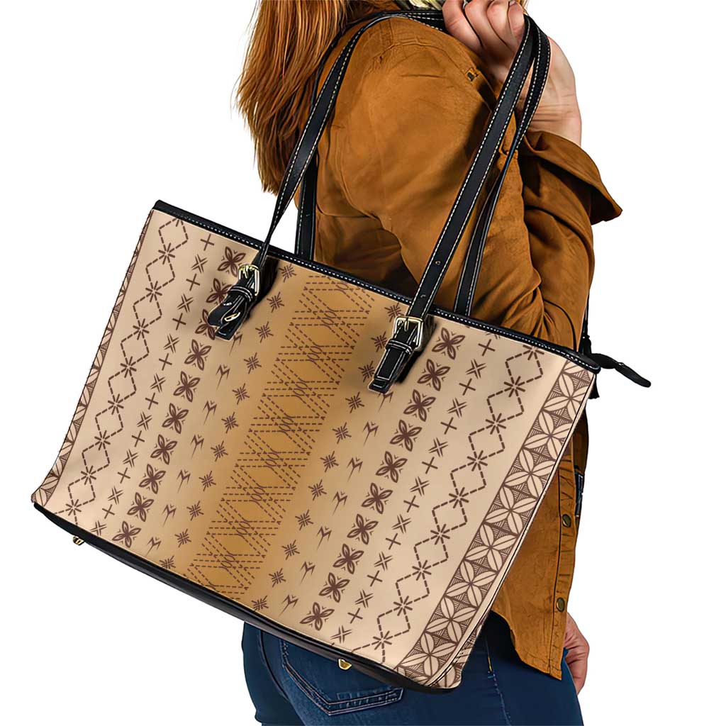 Beige Samoa Malu Tattoo Inspired Leather Tote Bag - Polynesian Pride