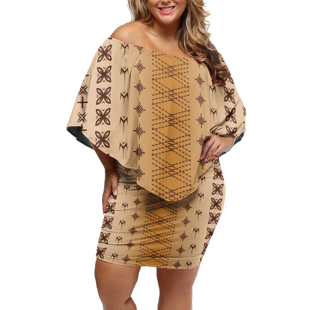 Beige Samoa Malu Tattoo Inspired Off Shoulder Short Dress - Polynesian Pride
