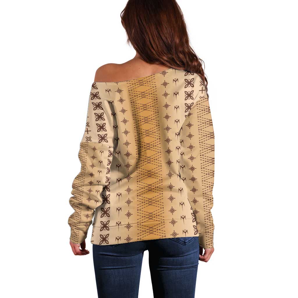 Beige Samoa Malu Tattoo Inspired Off Shoulder Sweater - Polynesian Pride