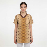 Beige Samoa Malu Tattoo Inspired Scrub Top - Polynesian Pride