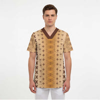 Beige Samoa Malu Tattoo Inspired Scrub Top - Polynesian Pride