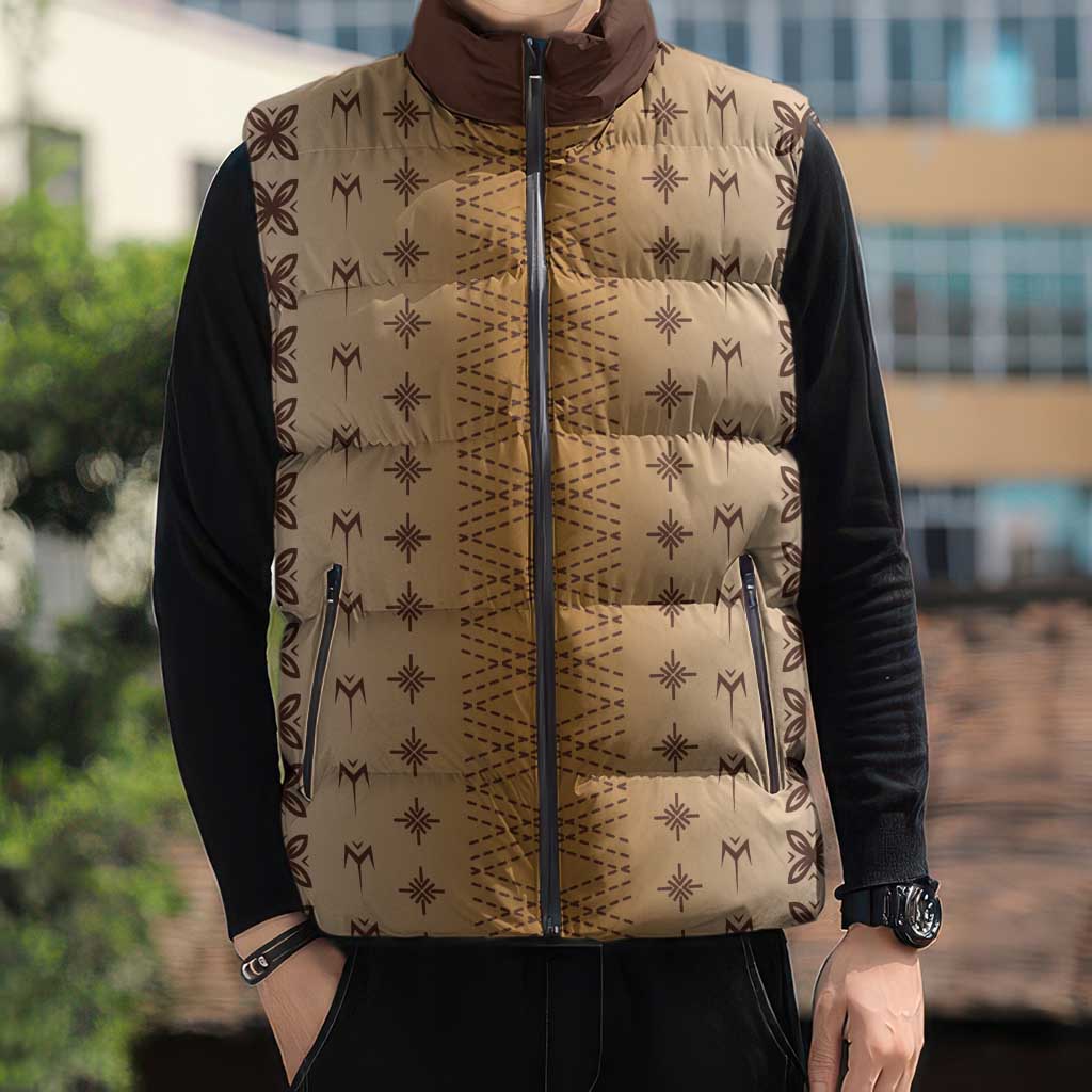 Beige Samoa Malu Tattoo Inspired Sleeveless Puffer Jacket - Polynesian Pride
