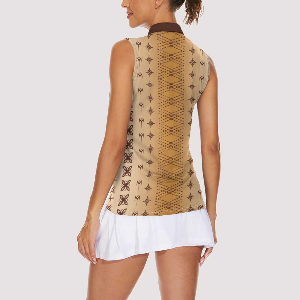 Beige Samoa Malu Tattoo Inspired Women Sleeveless Polo Shirt - Polynesian Pride