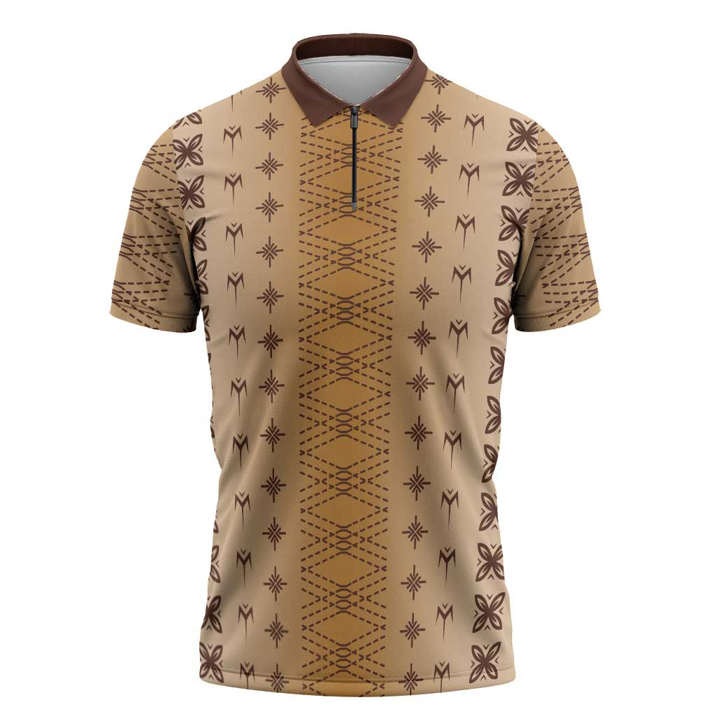 Beige Samoa Malu Tattoo Inspired Zipper Polo Shirt LT05 Beige - Polynesian Pride